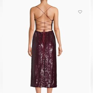 NWOT Sabina Musayev Zarya Open Back Sequin Midi Dress Size XS (Ruby Wine).